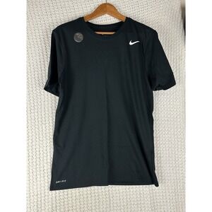 Nike Dri-Fit Black Athletic Cut Training Tee Swoosh Shirt Mens Medium